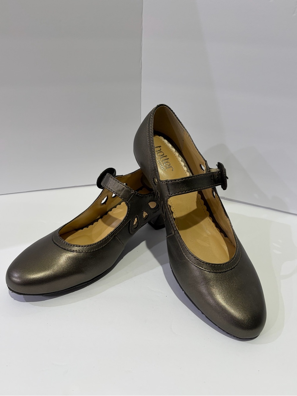 Hotter Valletta Metallic Charcoal Mary Jane Flats 10 NWOT